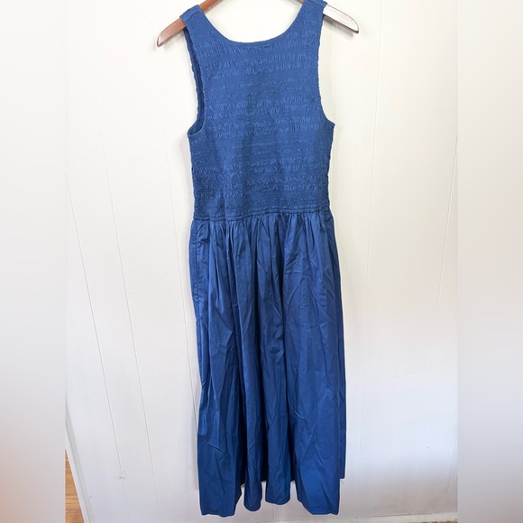 Madewell The Melody Scoopback Smocked Midi Dress blue size L new - Picture 4 of 7
